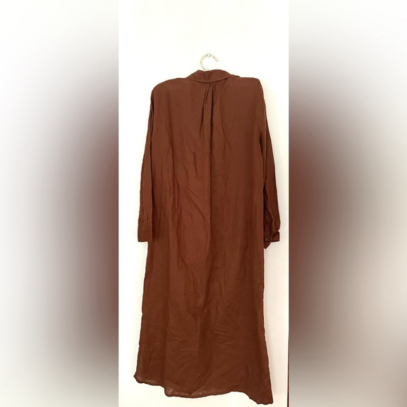 Zara Linen Tunic Dress Elegant Brown Maxi Dress - Picture 10 of 13